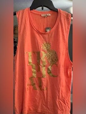 Express Tropical Coral Tank with Gold Glitter Pineapple